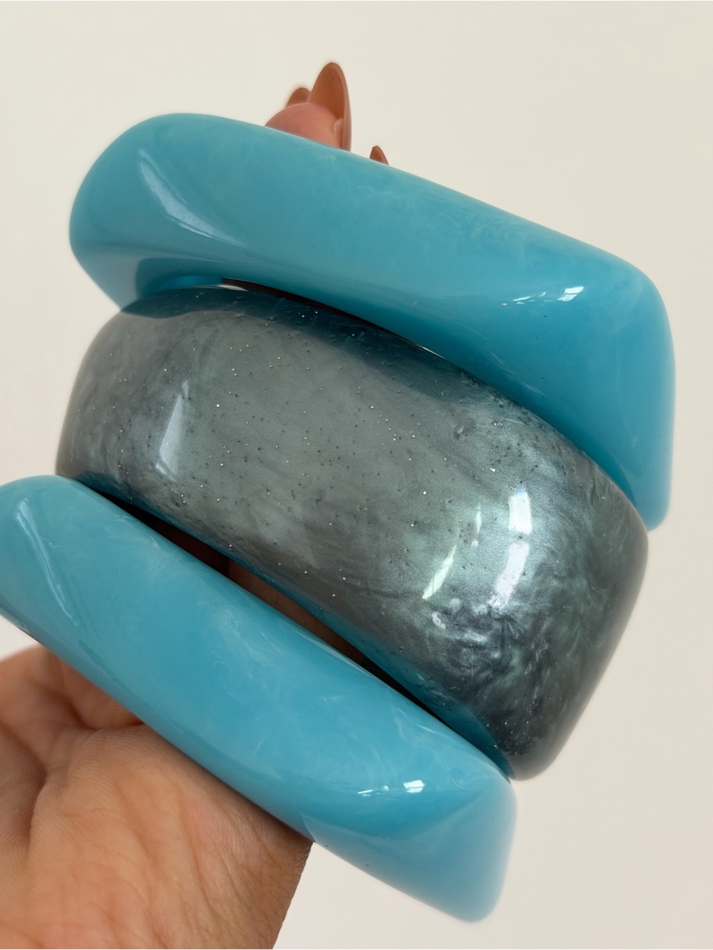 Turquoise & Silver Resin Bangle Set - Women Jewelry